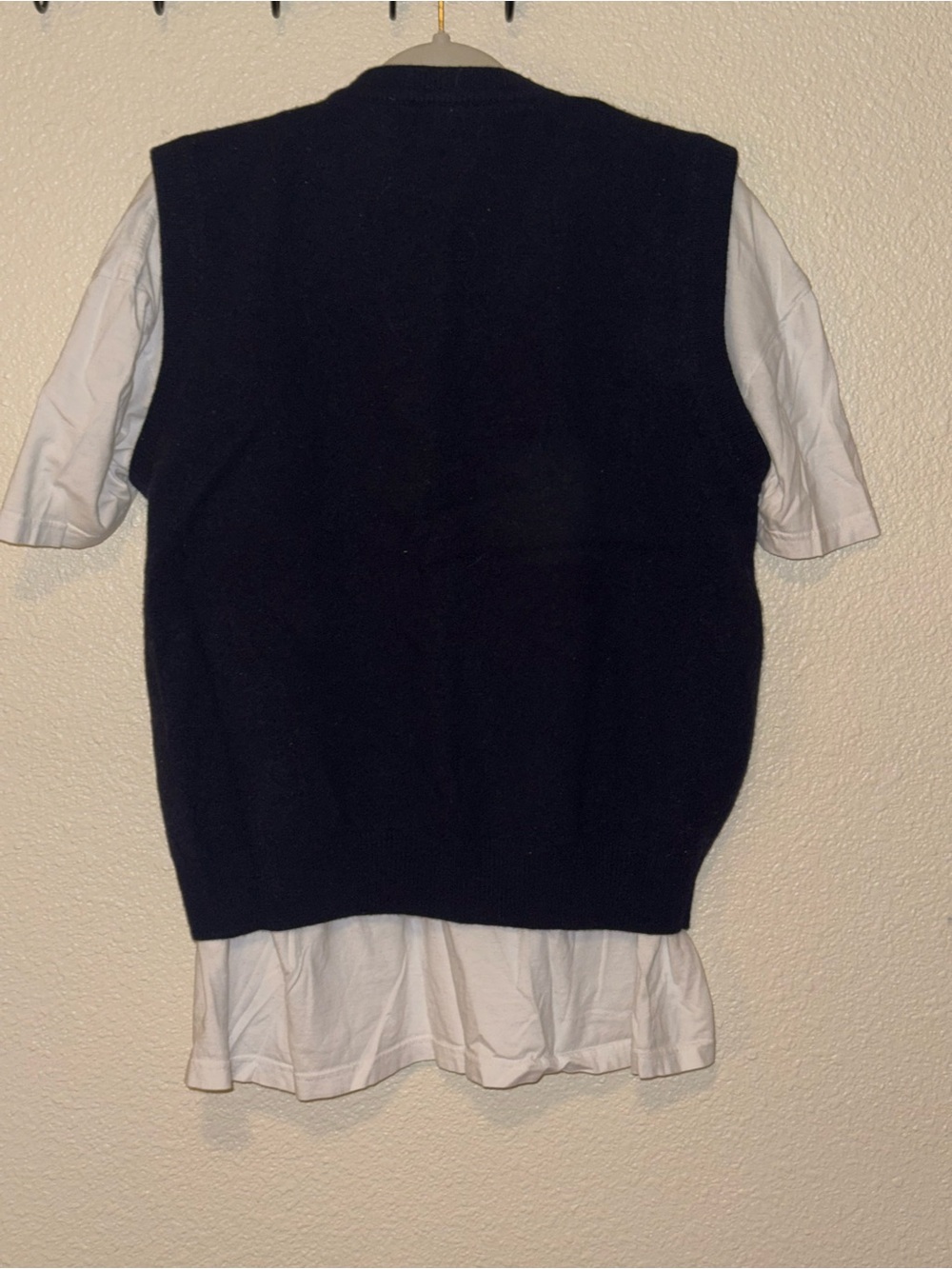 90’s Navy V-Neck Knit Sweater Vest over white tee - Picture 3 of 7